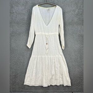 Joie Linen Blend Beach Dress Cover-Up Sz Small Long Sheer Boho Chic Tiered Vneck